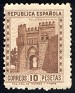 Spain - 1932 - Characters And Monuments - 10 PTA - Castaño - Monument, Building, Castle - Edifil 675 - Puerta del Sol (Toledo) - 0